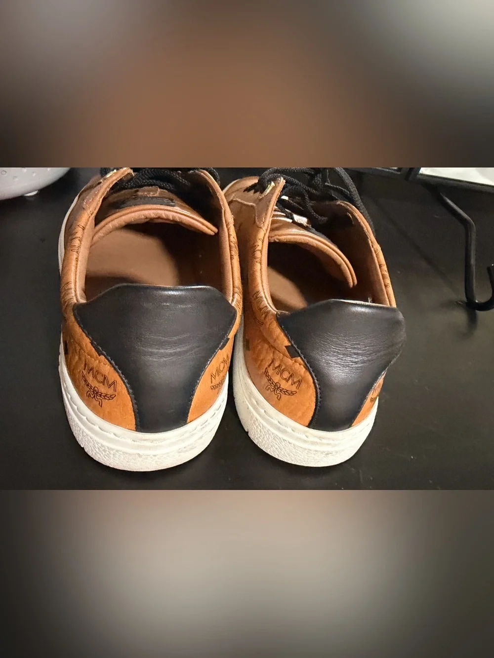 MCM Cognac Brown Logo Low-Top Sneakers with Black Laces